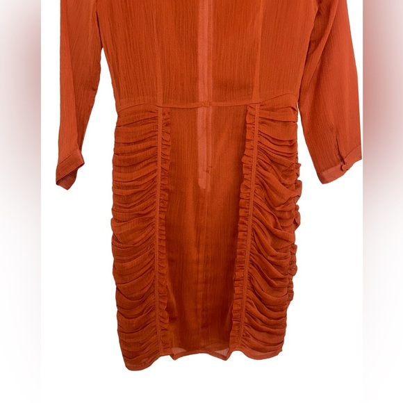 H&M Frill Burnt Orange Above Knee Dress Size 2 - Picture 3 of 12